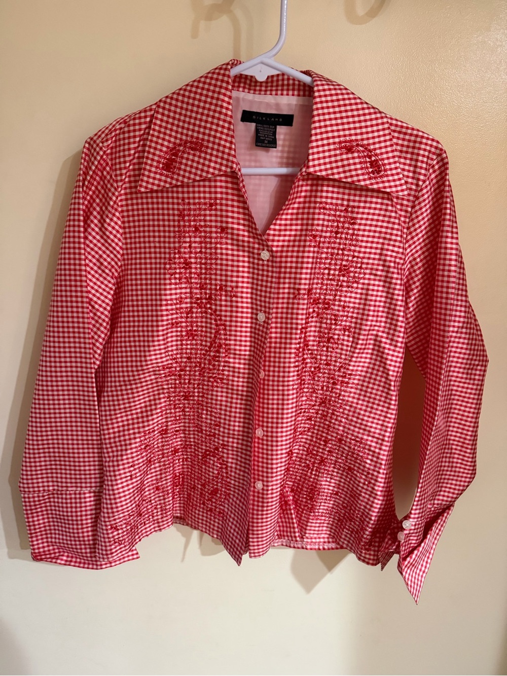 Gingham Button-Up Shirt 100% silk